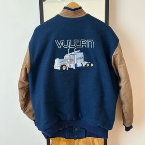 Vintage 90s Wool Leather varsity trucker bomber jacket Vulcan Trimark Melton